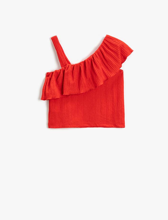 Kız Çocuk Tek Omuzlu Fırfırlı Üst