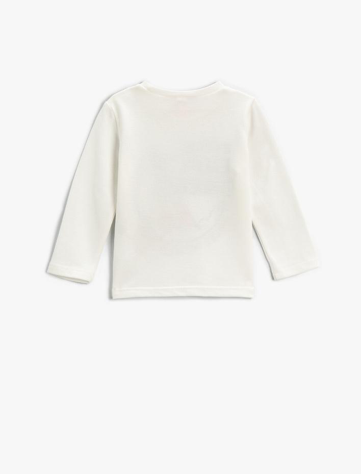 Erkek Bebek Bisiklet Yaka Baskılı Tişört Uzun Kollu