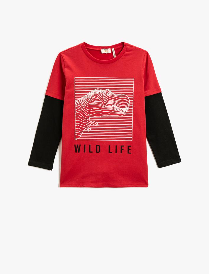 Erkek Çocuk Uzun Kollu Tişört Baskılı Bisiklet Yaka