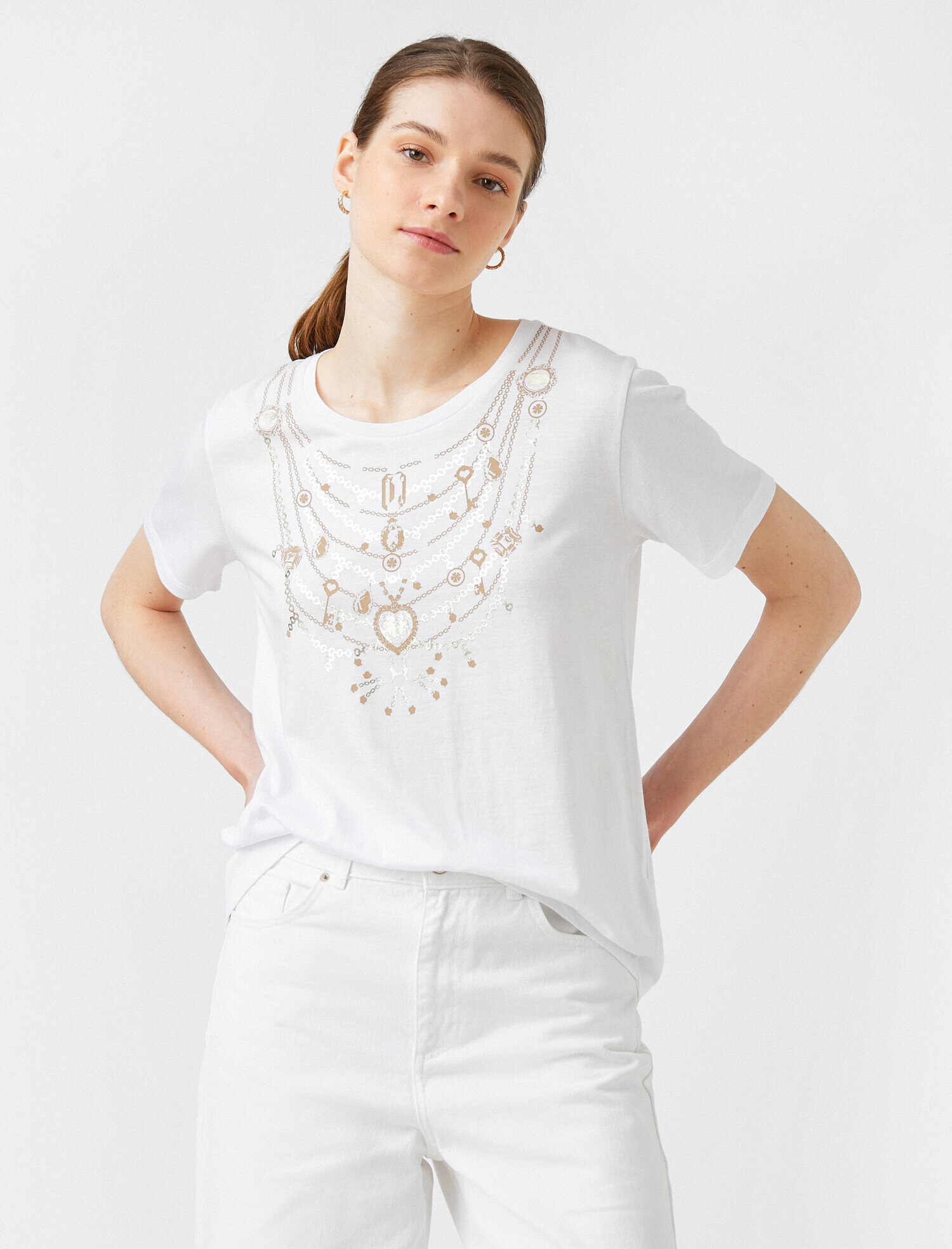   Mücevher Baskılı Tişört Modal Karışımlı