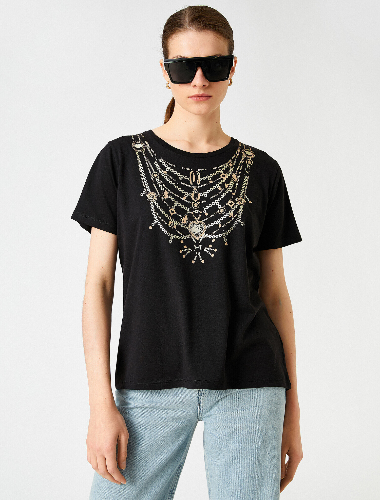   Mücevher Baskılı Tişört Modal Karışımlı