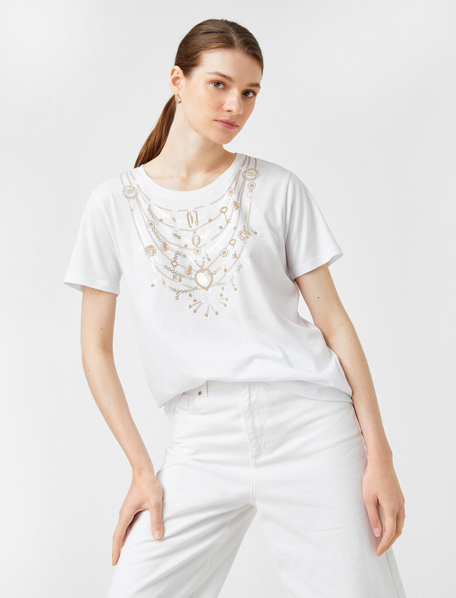   Mücevher Baskılı Tişört Modal Karışımlı