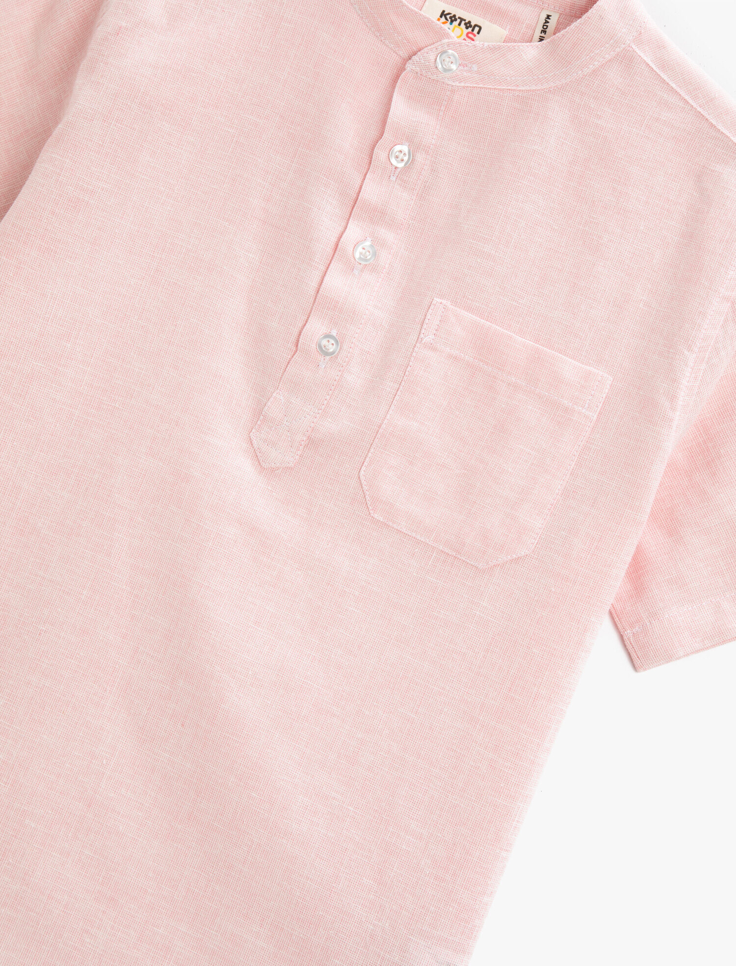  Erkek Çocuk Dik Yaka Gömlek Kısa Kollu Düğmeli Cepli