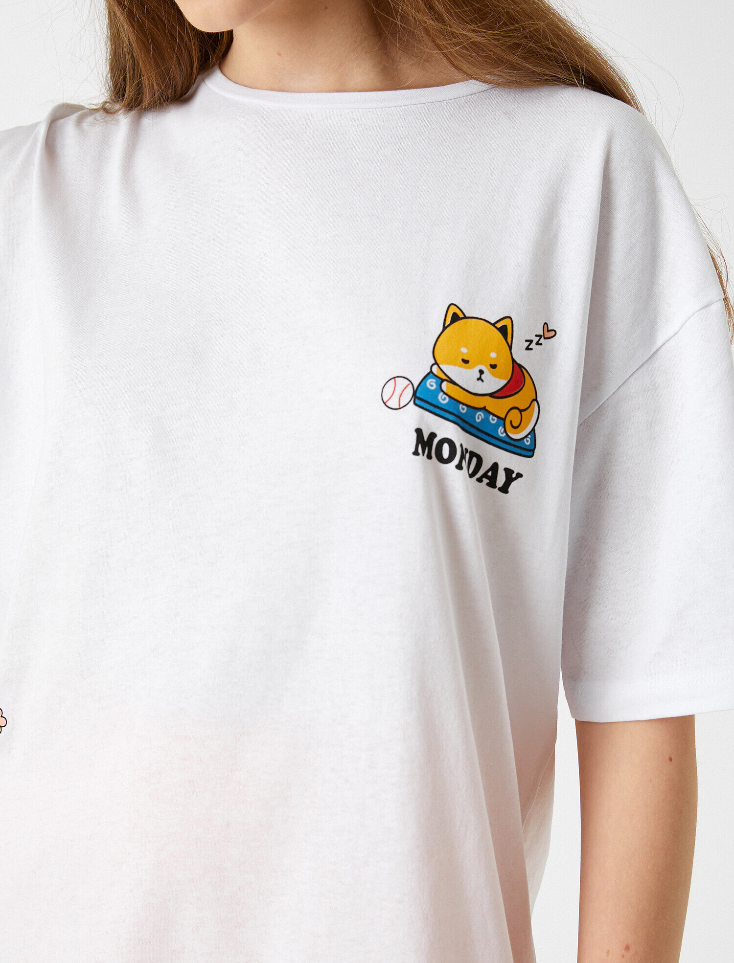 Ekru Tişört Kedi Baskılı Kısa Kollu Bisiklet Yaka 2SAL10744IK | Koton