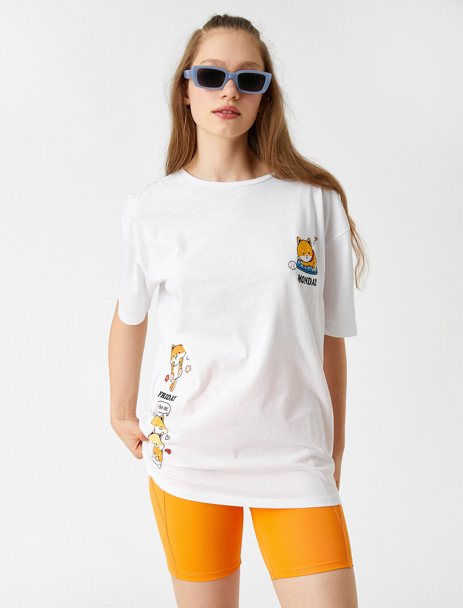 Ekru Tişört Kedi Baskılı Kısa Kollu Bisiklet Yaka 2SAL10744IK | Koton