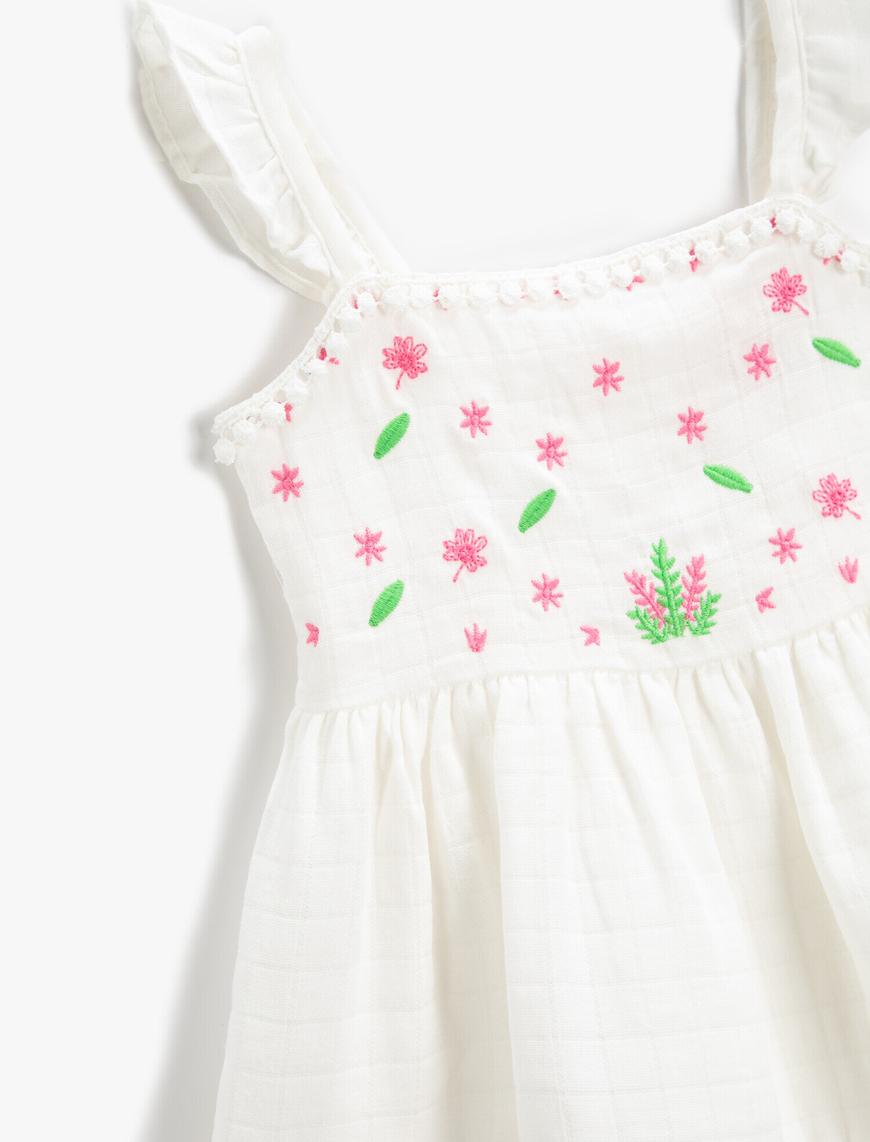  Kız Bebek Elbise Midi Fırfırlı İşleme Detaylı Pamuklu