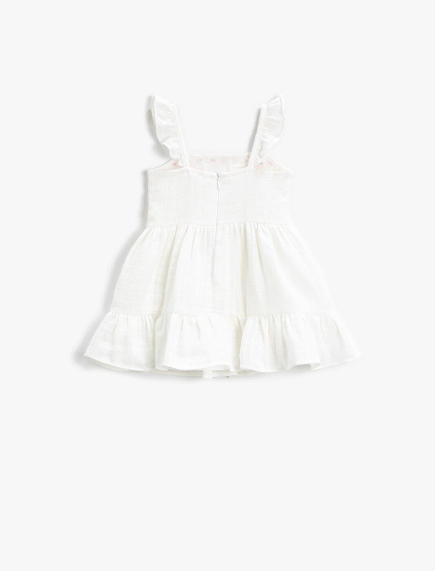  Kız Bebek Elbise Midi Fırfırlı İşleme Detaylı Pamuklu