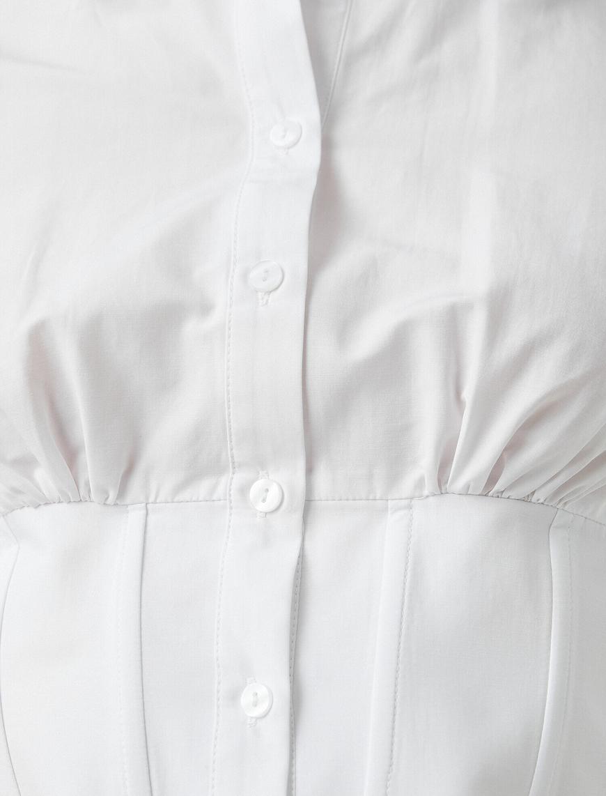   Crop Poplin Gömlek Uzun Kollu Bel Detaylı