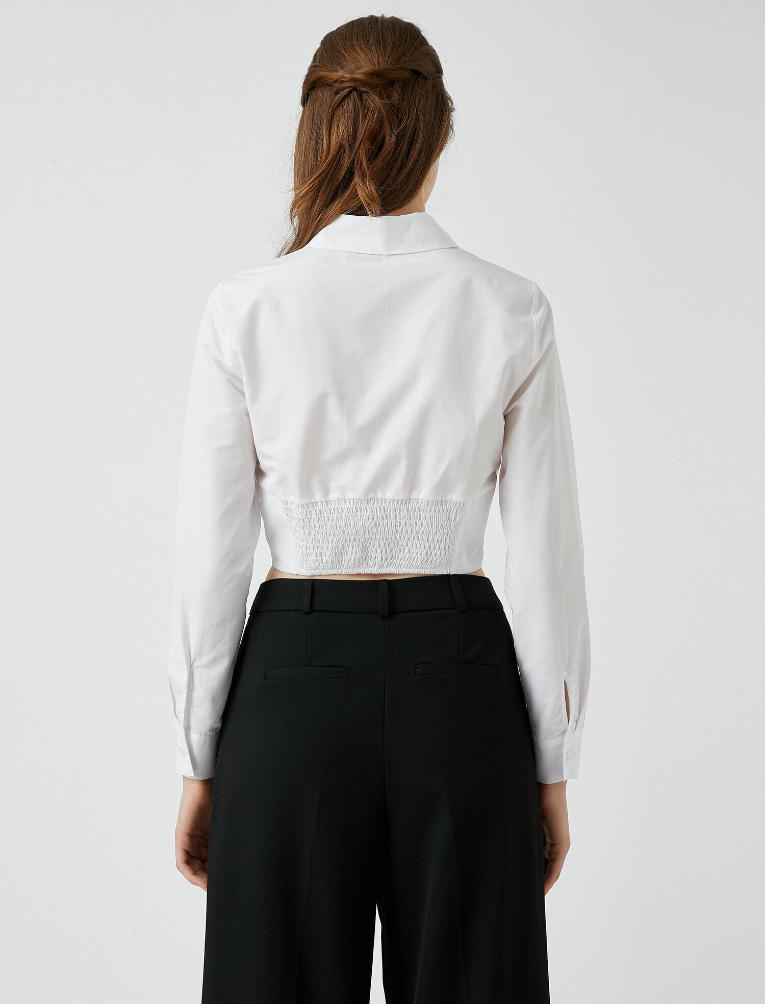   Crop Poplin Gömlek Uzun Kollu Bel Detaylı