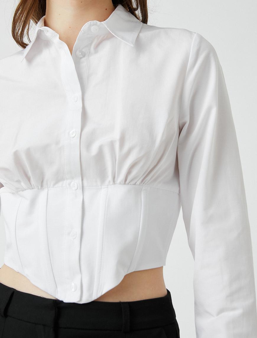   Crop Poplin Gömlek Uzun Kollu Bel Detaylı