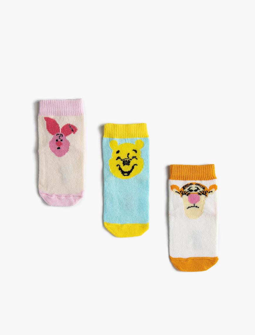  Kız Bebek 3'lü Winnie The Pooh Baskılı Patik Çorap Lisanslı 3'lü Set