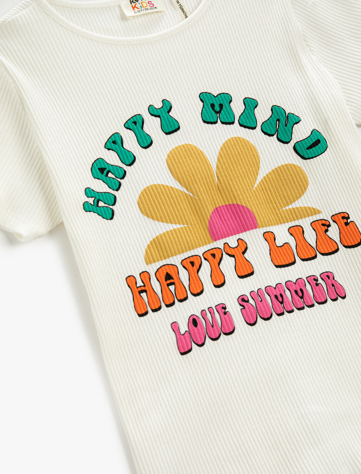  Kız Çocuk Baskılı Tişört Kısa Kollu Ribanalı Pamuklu