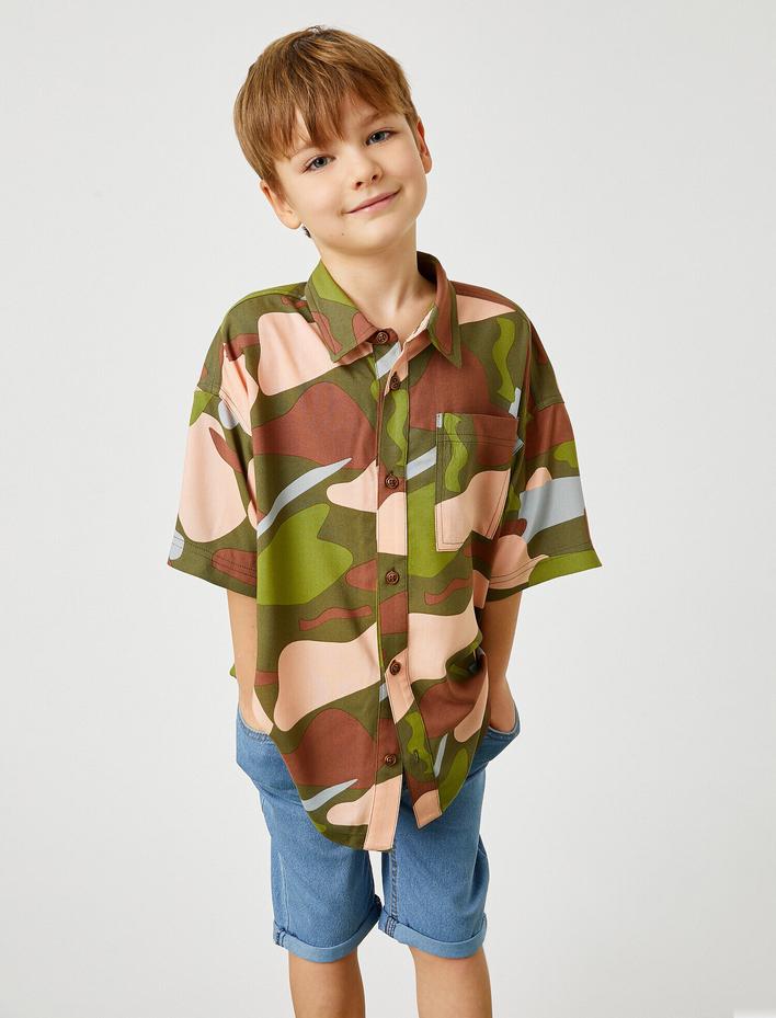 Erkek Çocuk Desenli Gömlek Tek Cepli  Düğmeli
