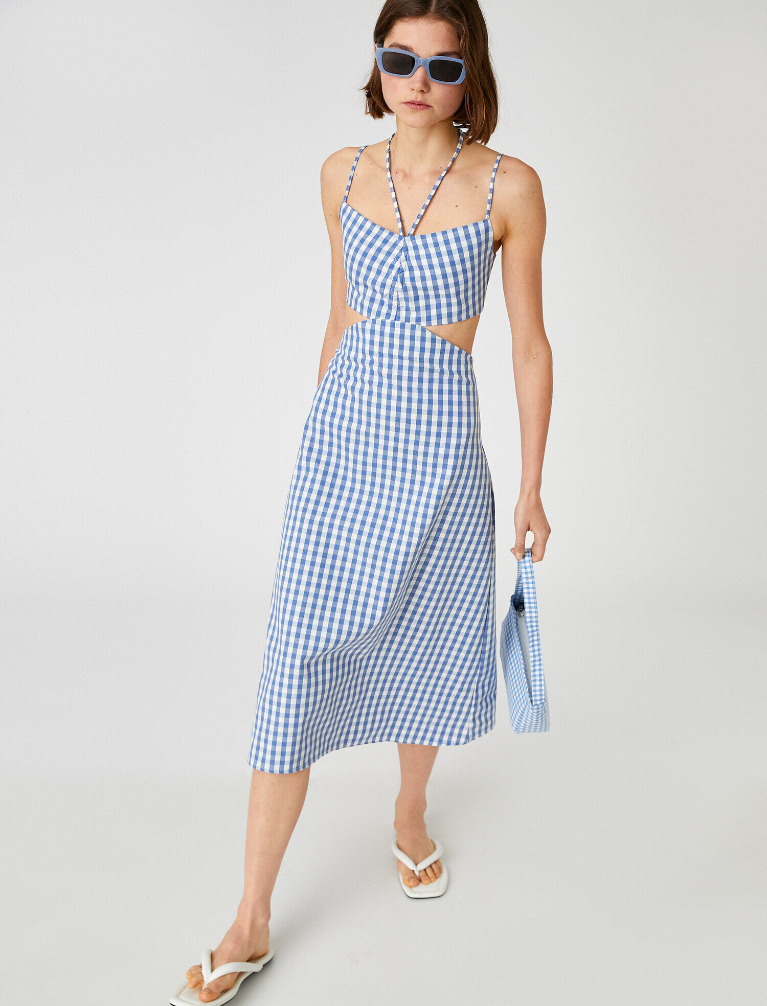   Midi Boy Elbise İnce Askılı Pencere Detaylı