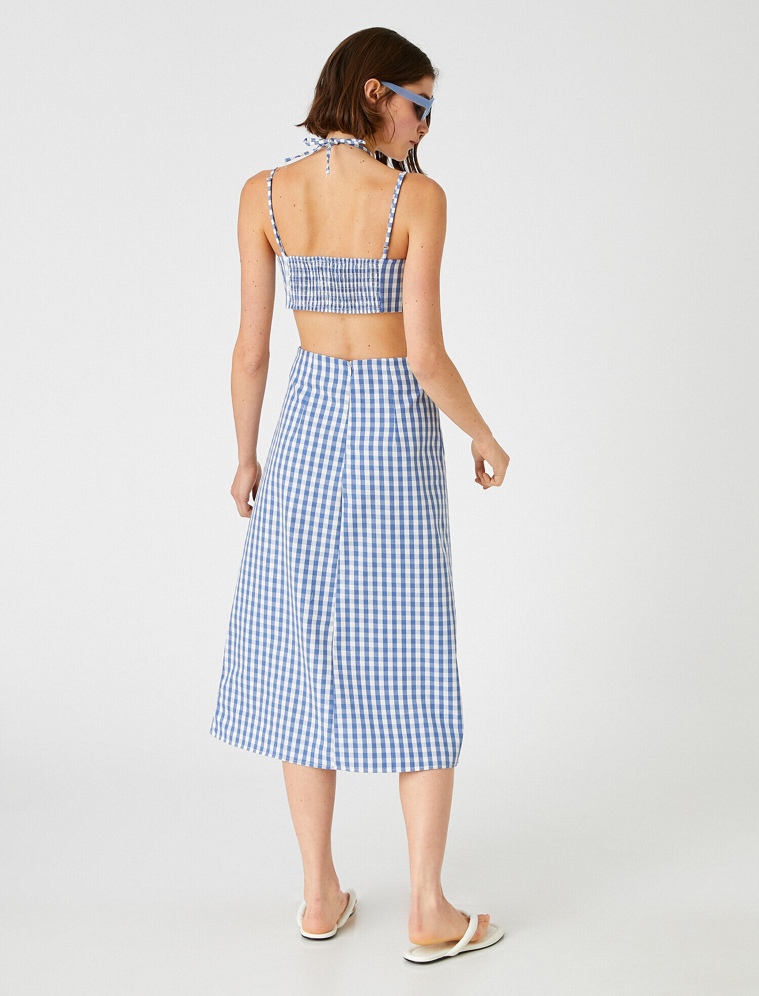   Midi Boy Elbise İnce Askılı Pencere Detaylı