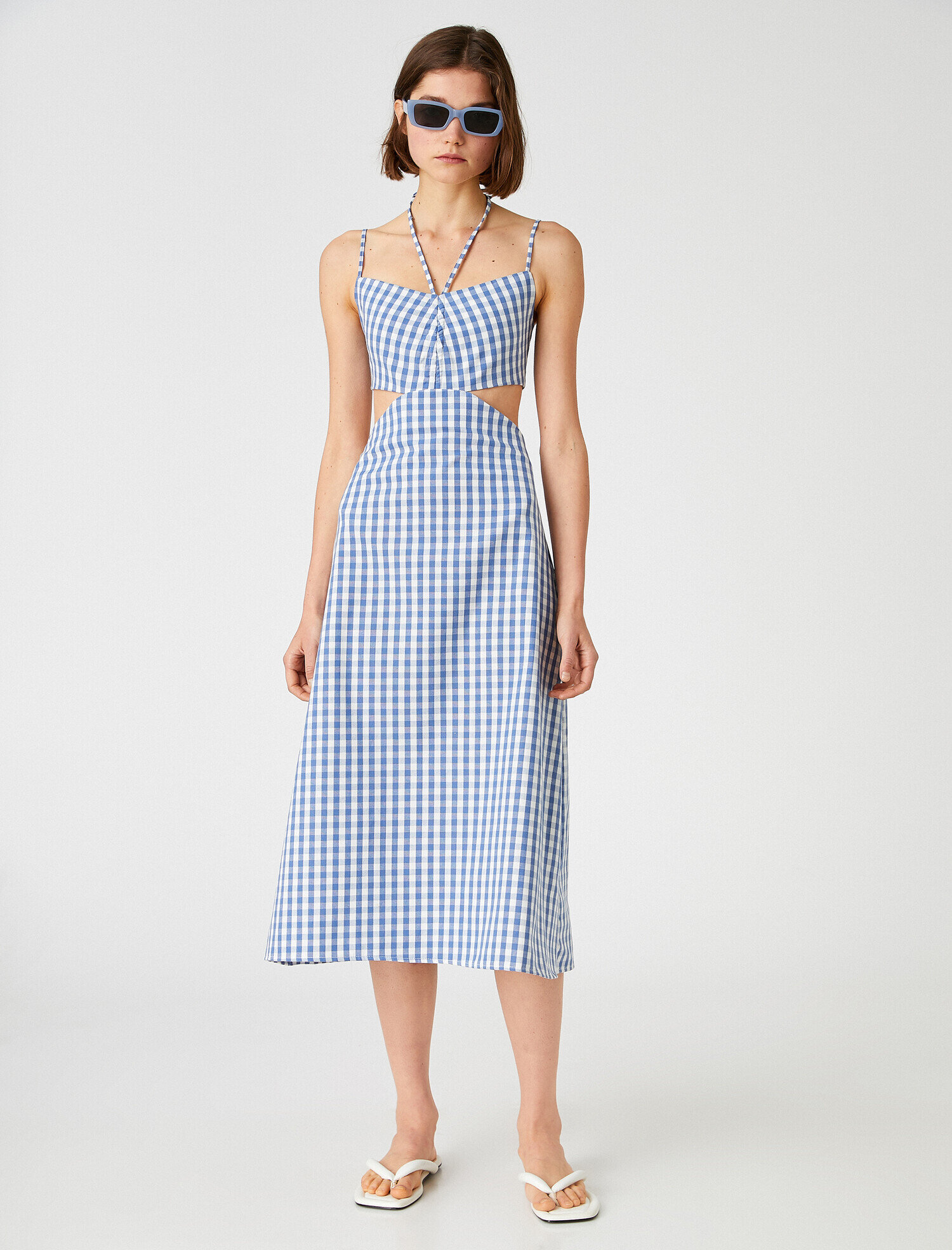   Midi Boy Elbise İnce Askılı Pencere Detaylı