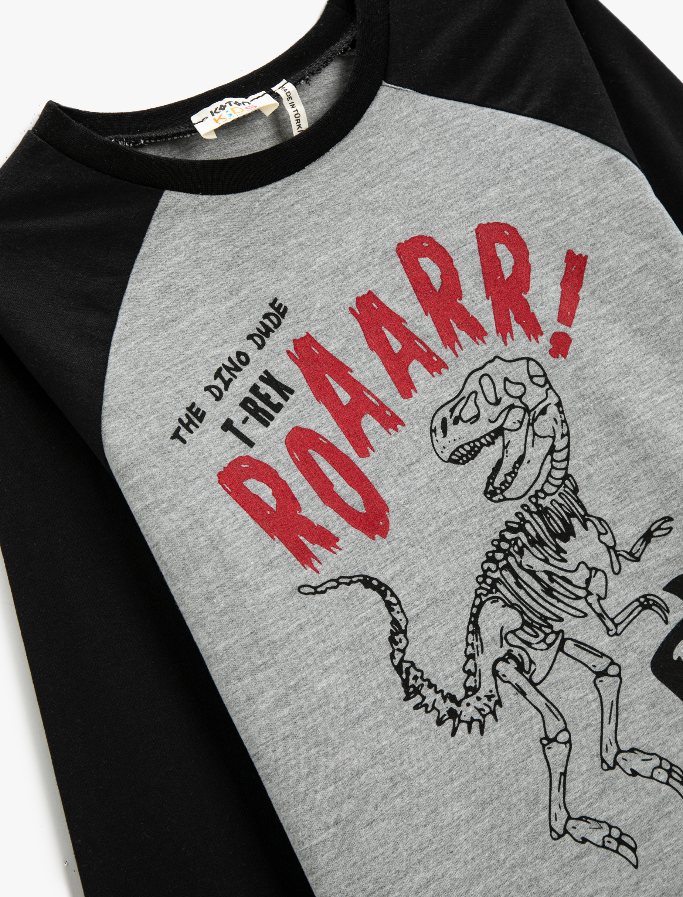  Erkek Çocuk Uzun Kollu Tişört Dinozor Baskılı Bisiklet Yaka