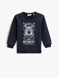 Sweatshirt Uzun Kollu Baskılı Bisiklet Yaka