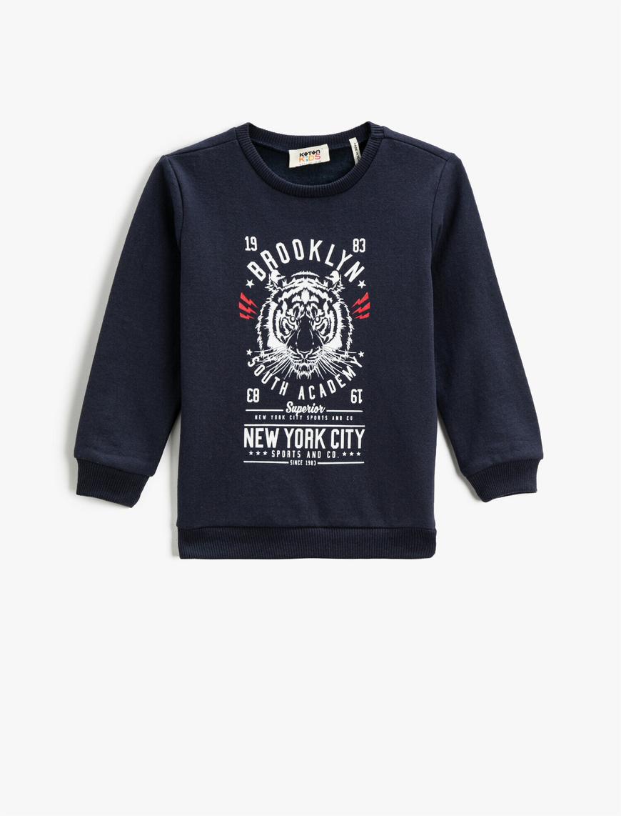  Erkek Çocuk Sweatshirt Uzun Kollu Baskılı Bisiklet Yaka