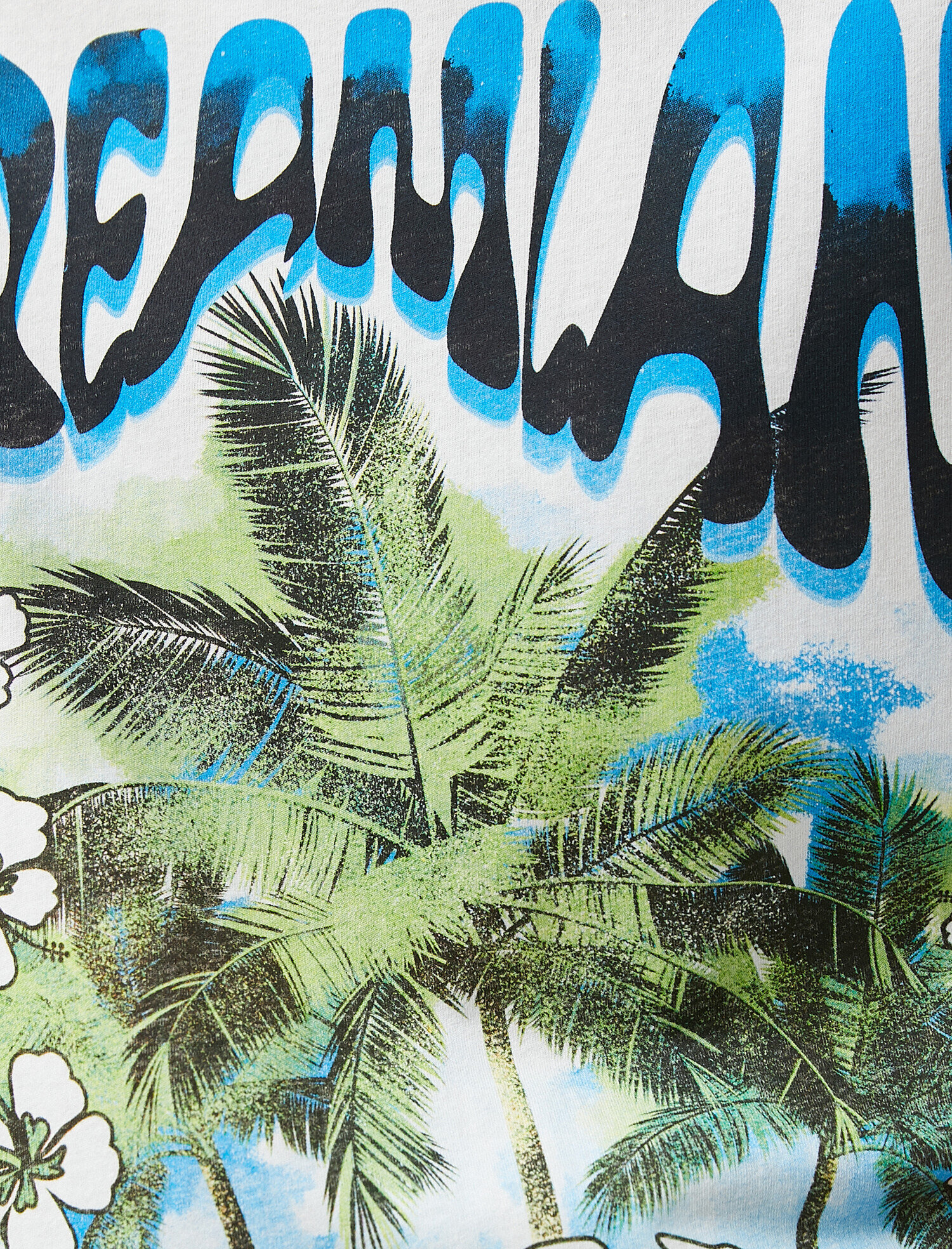 Palmiye Baskılı Tişört Kısa Kollu Bisiklet Yaka