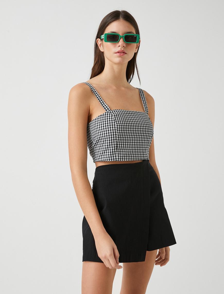   Crop Top Kare Yaka Askılı