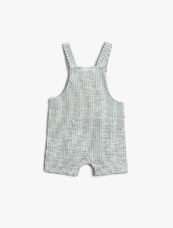 Erkek Bebek Şort Tulum Çizgili Çıtçıtlı Cep Detaylı