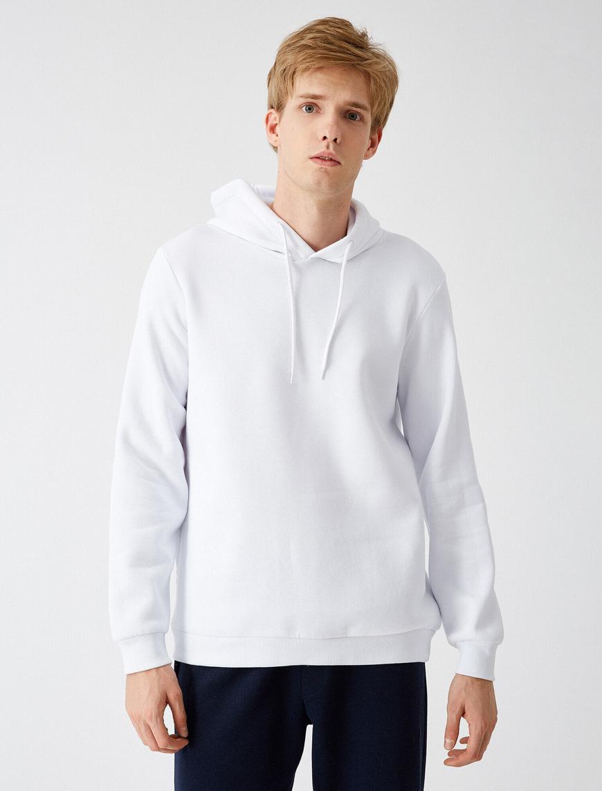   Basic Uzun Kollu Kapüşonlu Pamuklu Sweatshirt