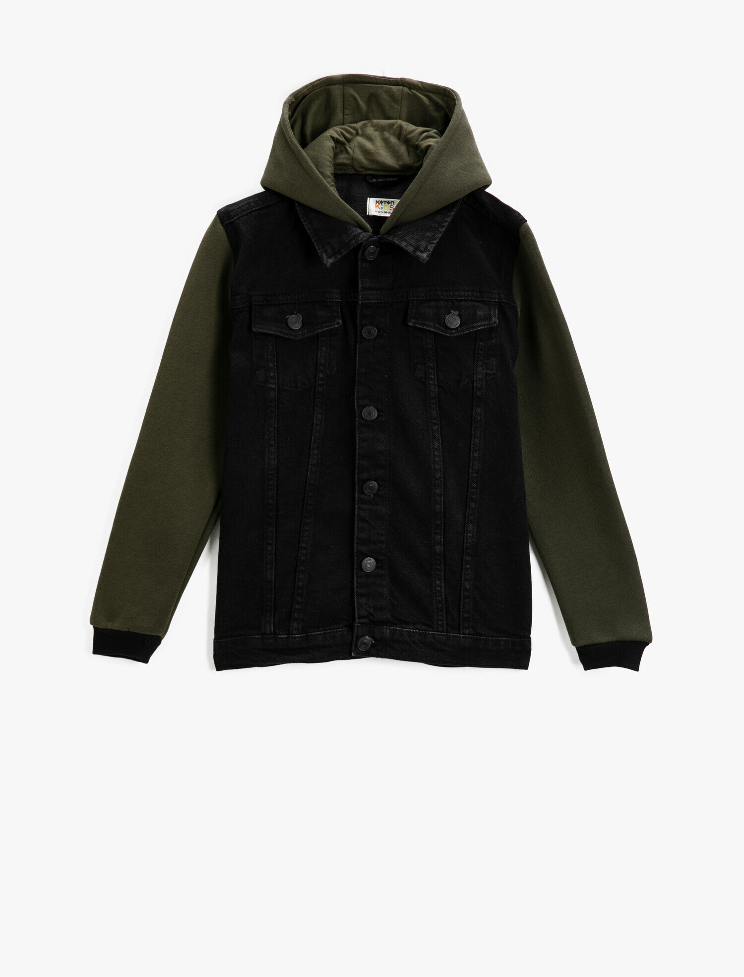  Erkek Çocuk Kapşonlu Kot Ceket Kolları ve Kapşonu Sweat Pamuklu