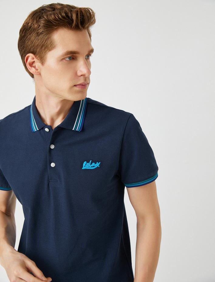  Slim Fit İşlemeli Polo Yaka Tişört