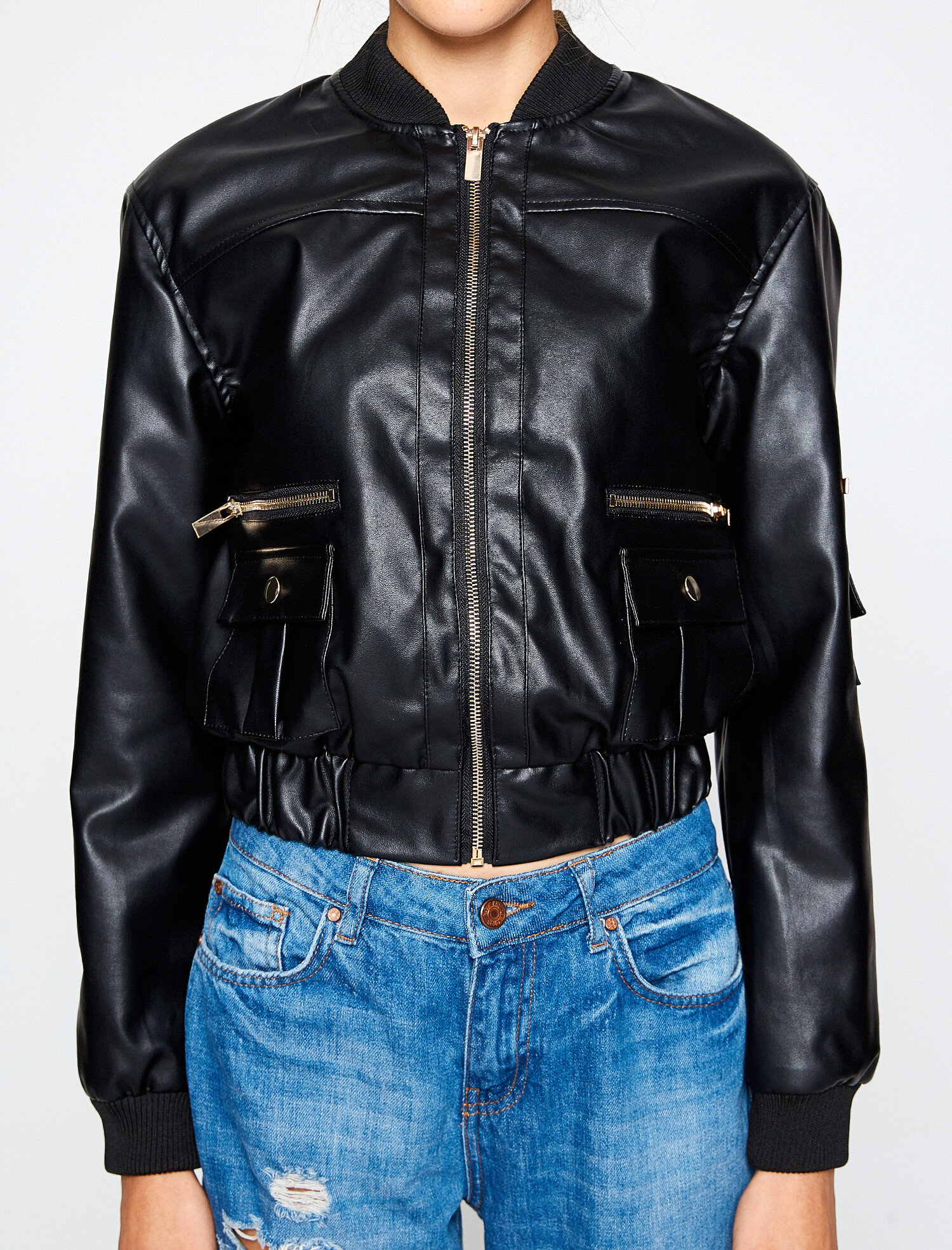   Deri Görünümlü Bomber Ceket