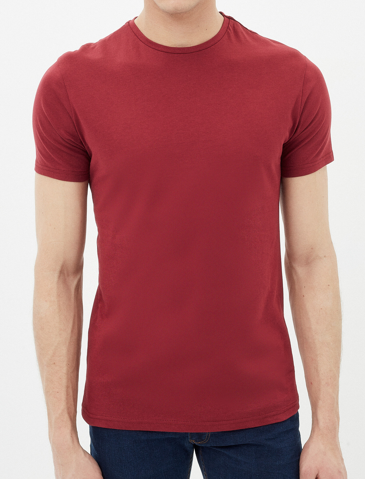   Basic Tişört Dar Kesim Bisiklet Yaka