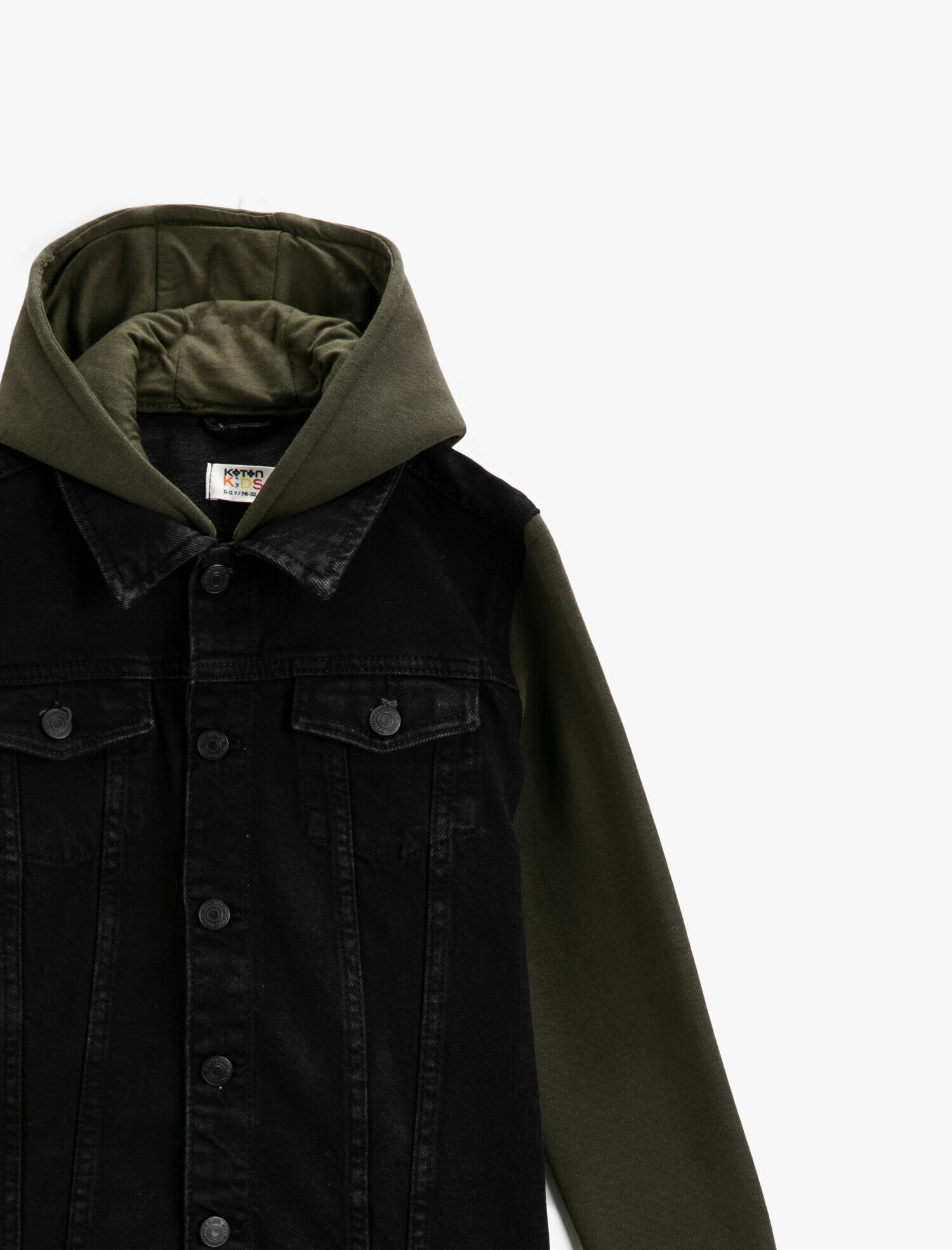  Erkek Çocuk Kapşonlu Kot Ceket Kolları ve Kapşonu Sweat Pamuklu