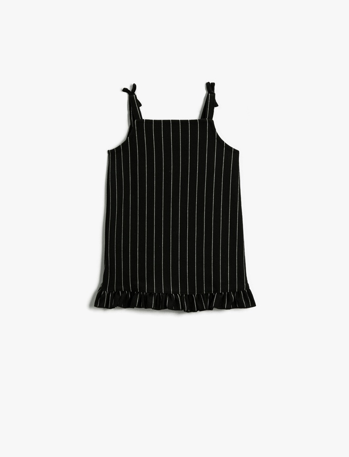 Kız Bebek Çizgili Cepli Tavşan Figürlü Pullu Askılı Elbise