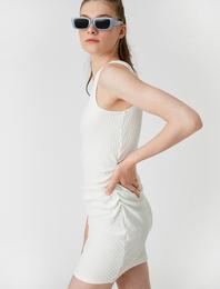 Mini Elbise Tek Omuz Beli Büzgülü
