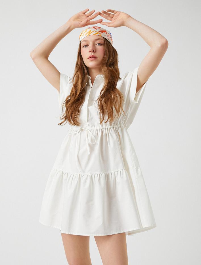  Kısa Kollu Mini Gömlek Elbise