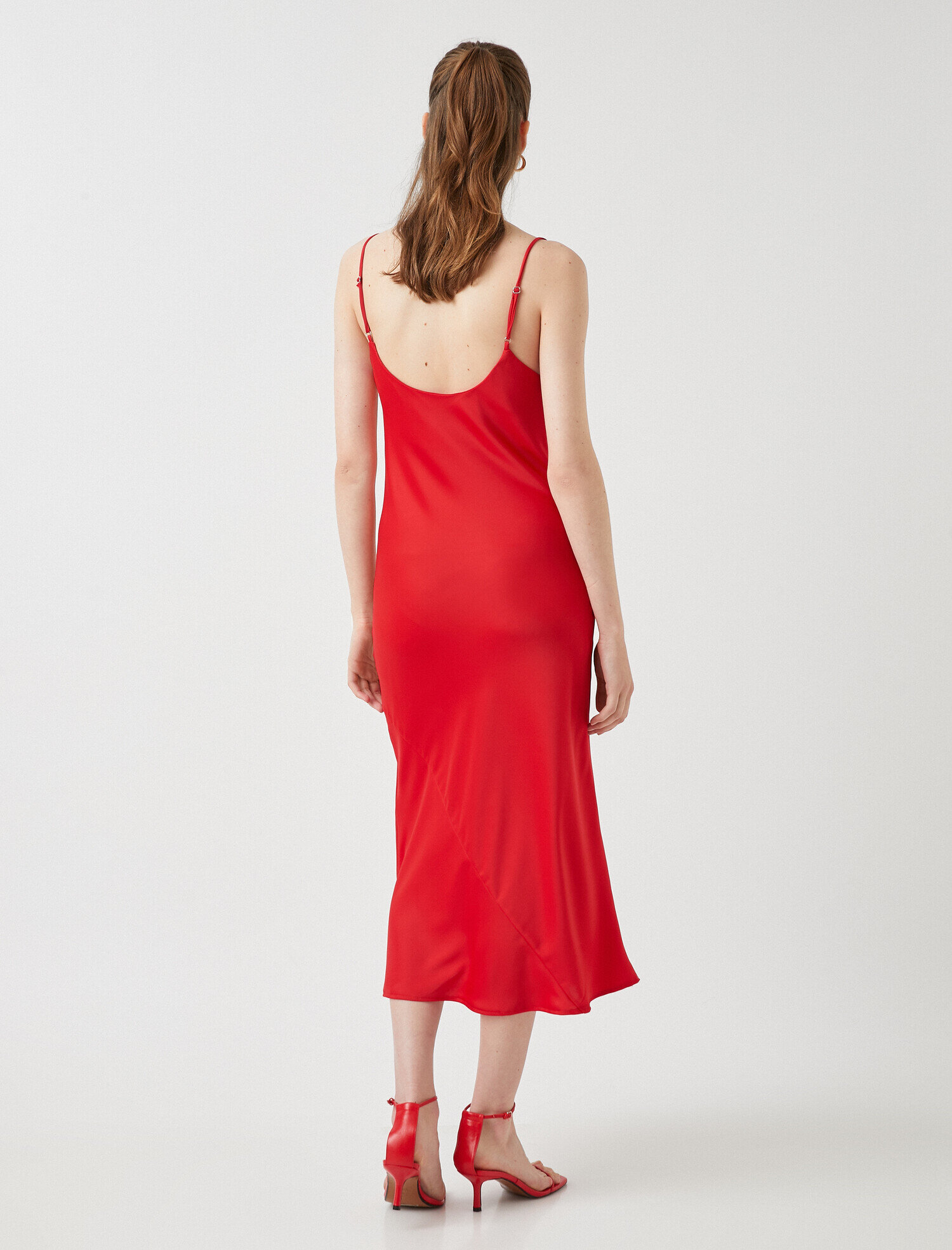   Uzun Abiye Elbise Askılı Saten Degaje Yaka