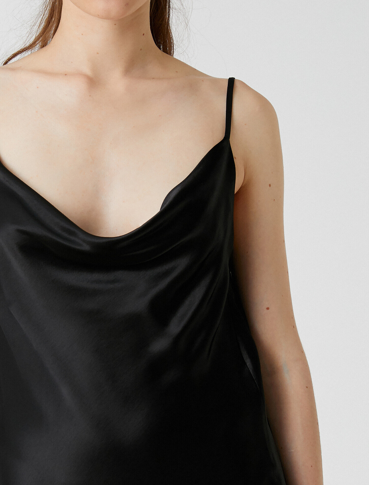   Mini Viskon Elbise Askılı Saten Degaje Yaka