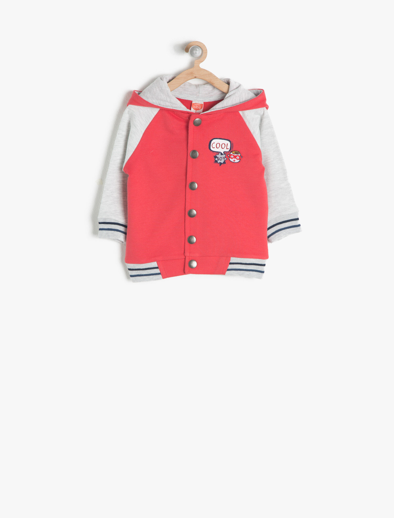  Erkek Bebek Sloganlı Kapüşonlu Sweat Hırka