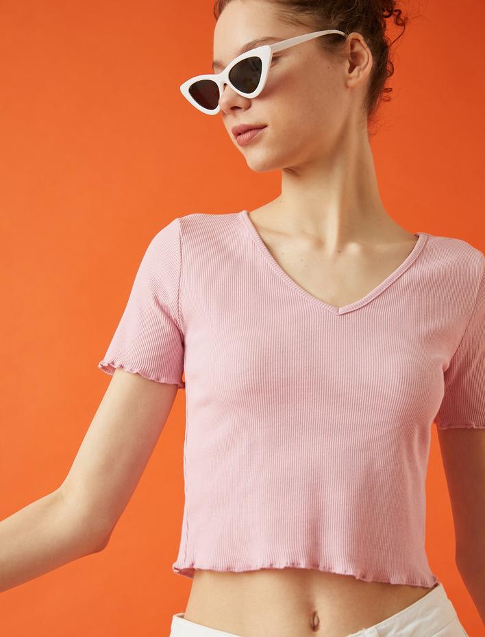  Crop Tişört V Yaka