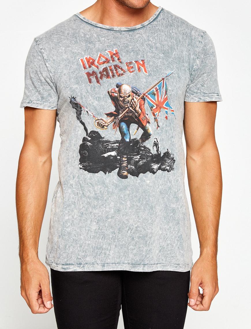   Müzik Lisanslı Iron Maiden Baskılı Tişört
