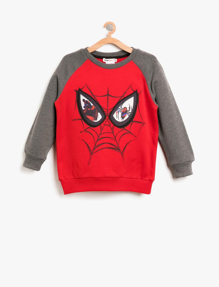  Erkek Çocuk Spiderman Baskılı Aplikeli Sweatshirt