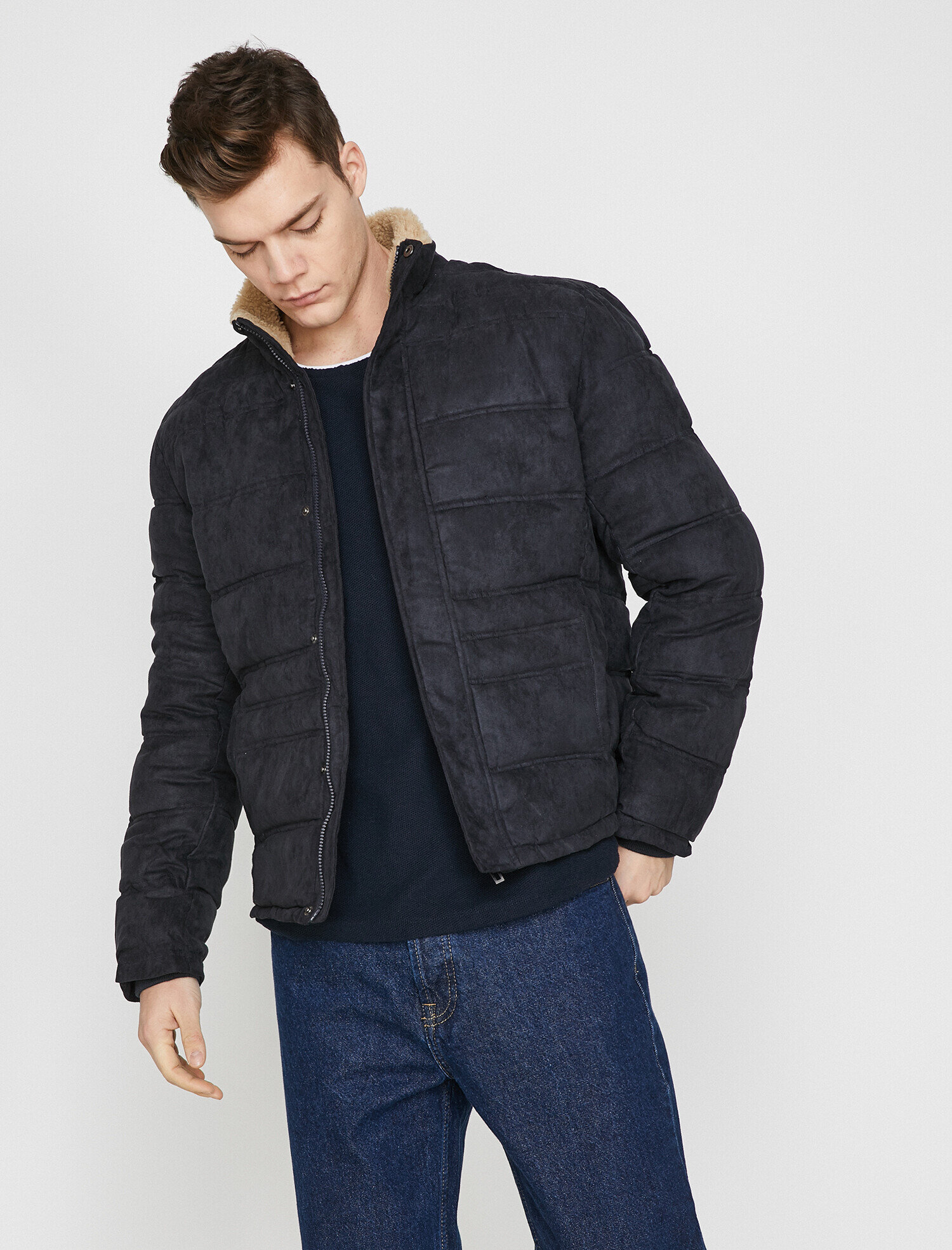   Süet Görünümlü Şişme Mont