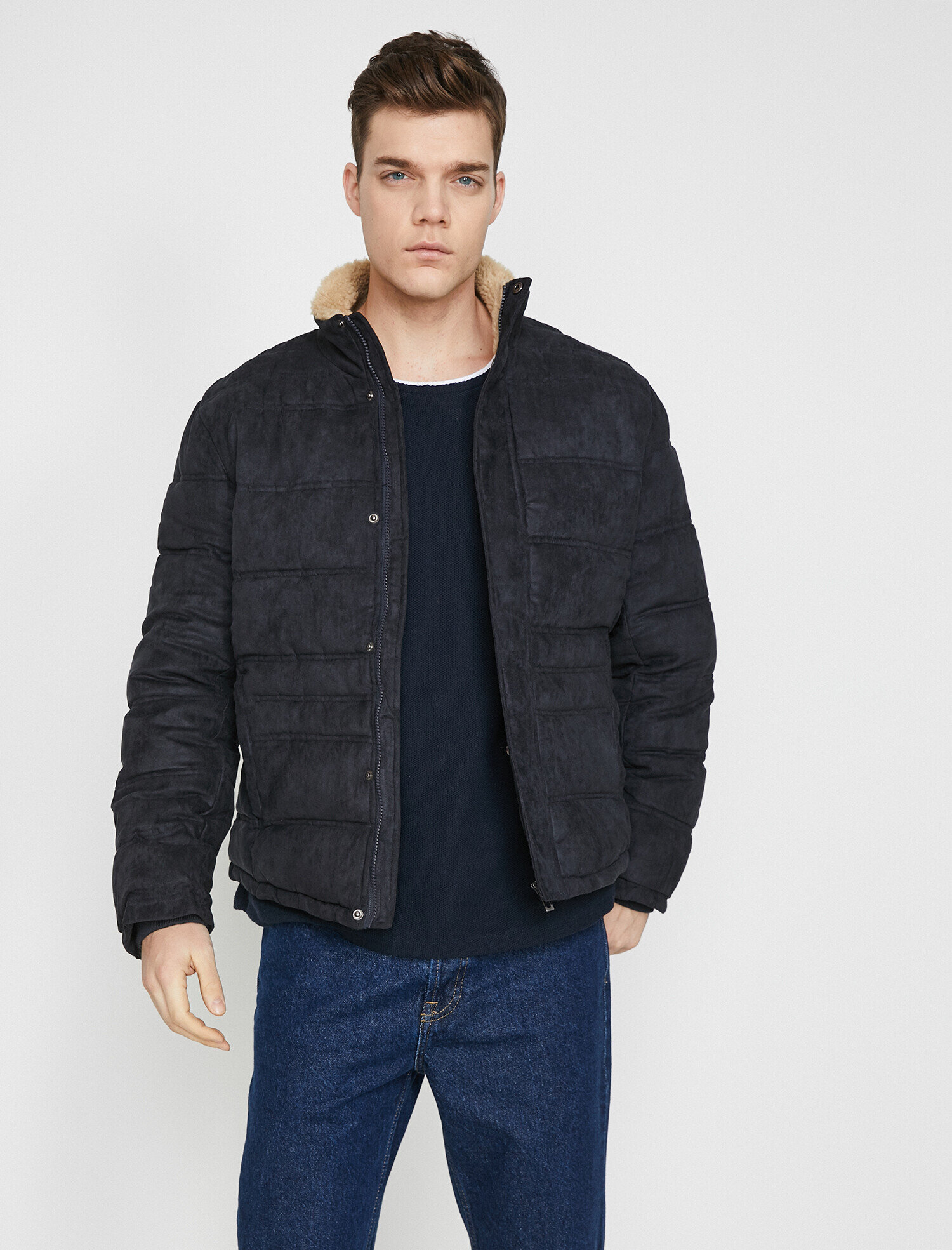   Süet Görünümlü Şişme Mont