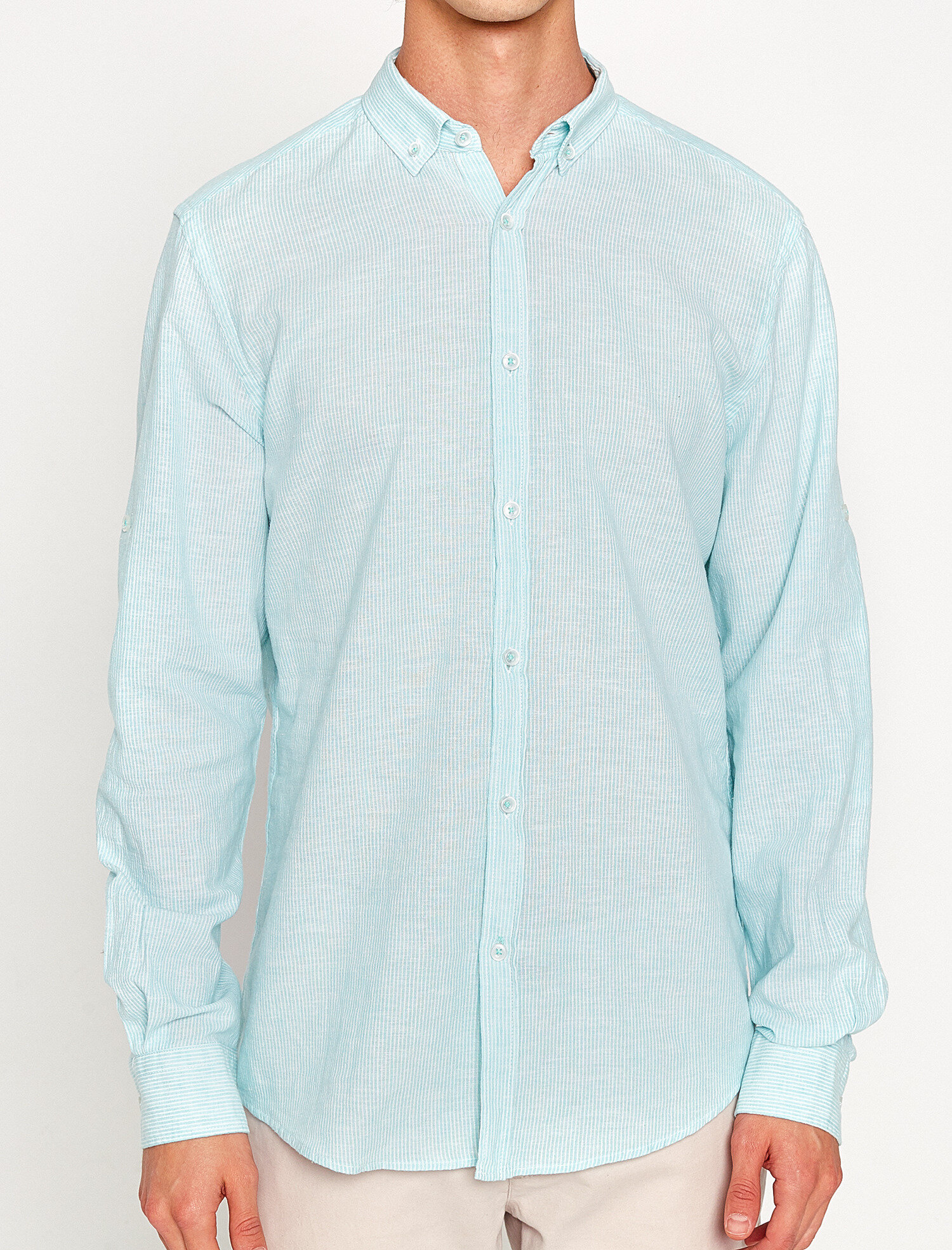   Çizgili Keten Gömlek