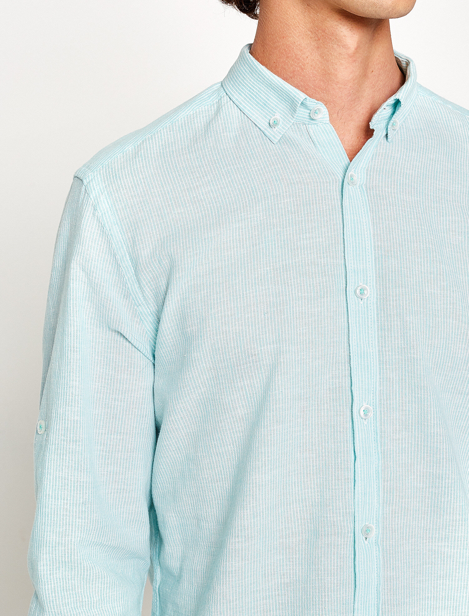   Çizgili Keten Gömlek