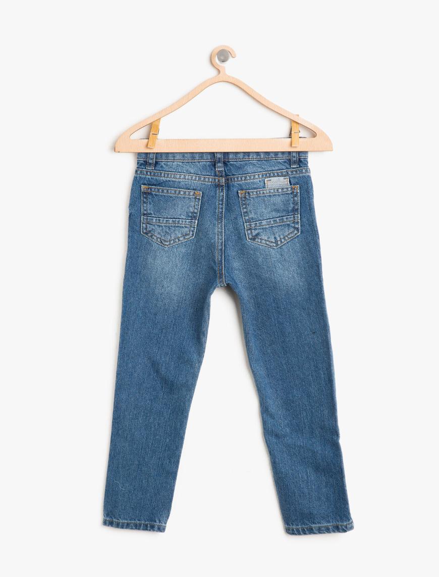  Erkek Çocuk Kot Pantolon Yıpratılmış Detaylı Pamuklu - Regular Jean