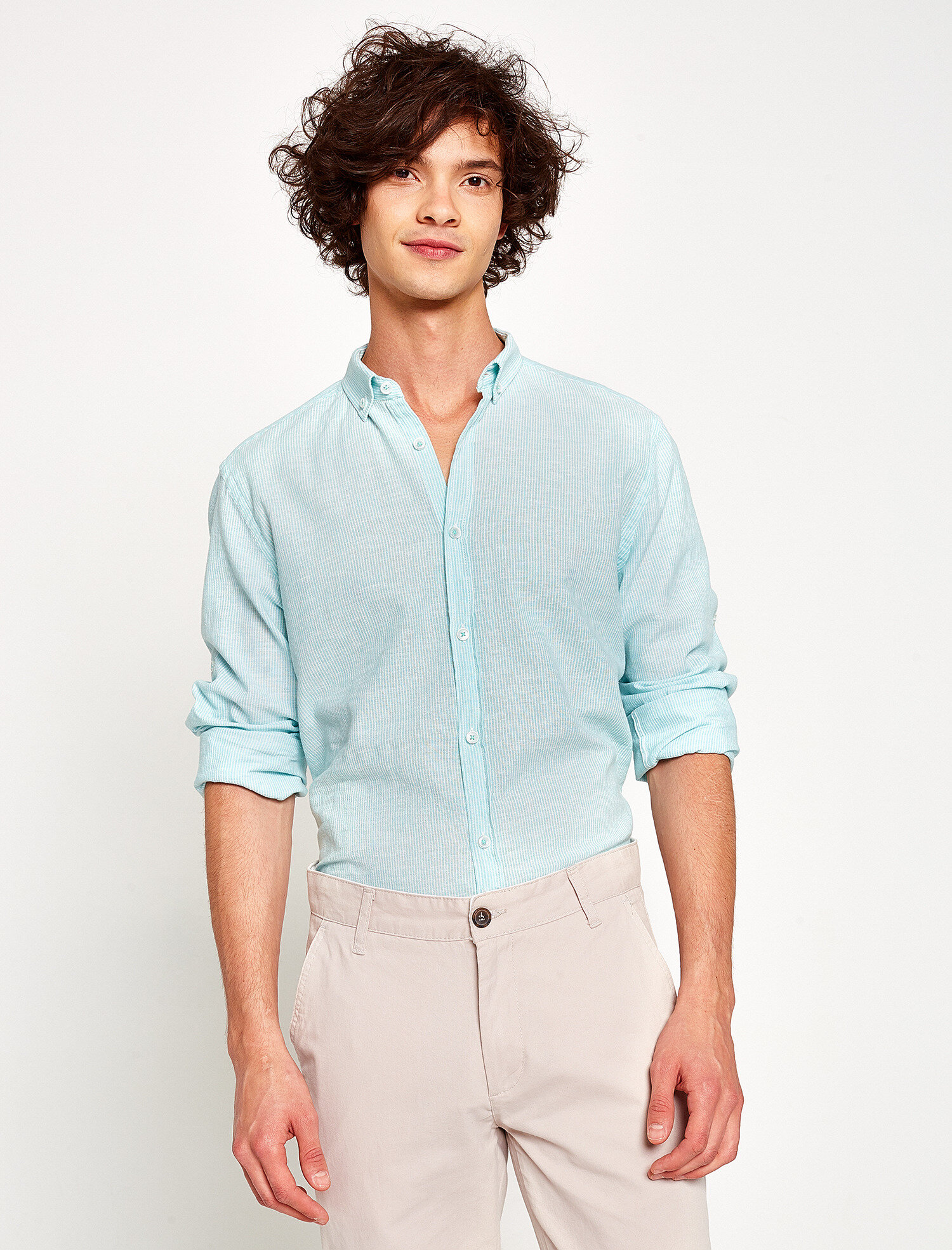   Çizgili Keten Gömlek