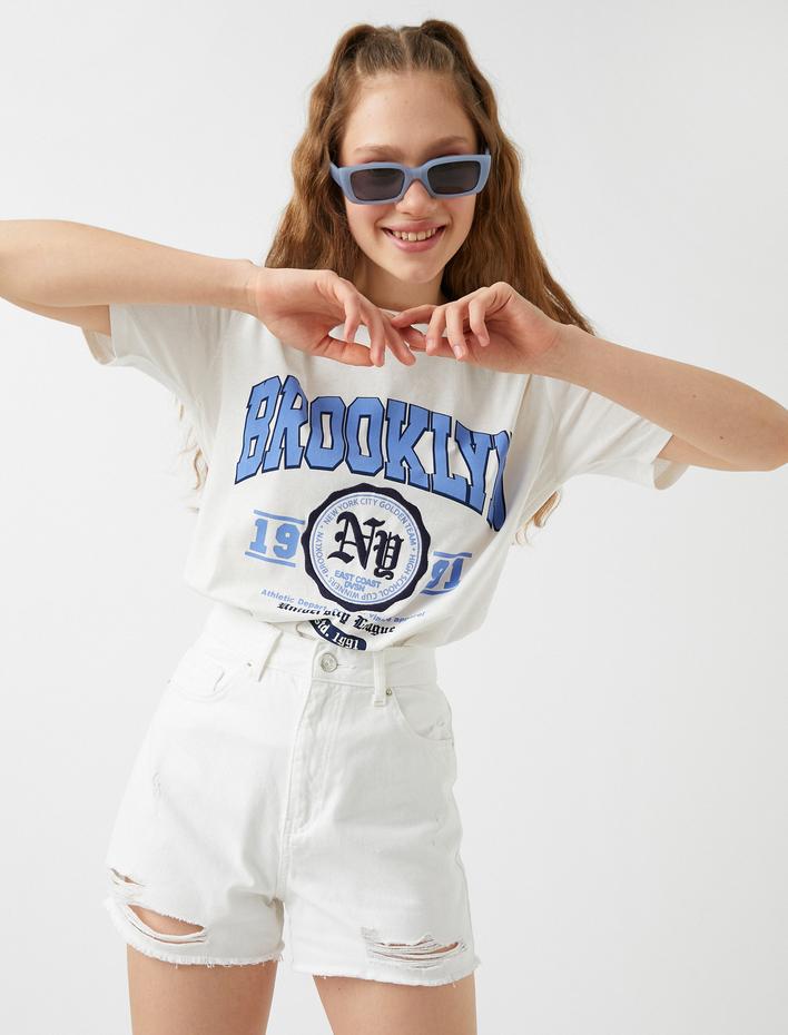  Baskılı Tişört Bisiklet Yaka Kısa Kollu