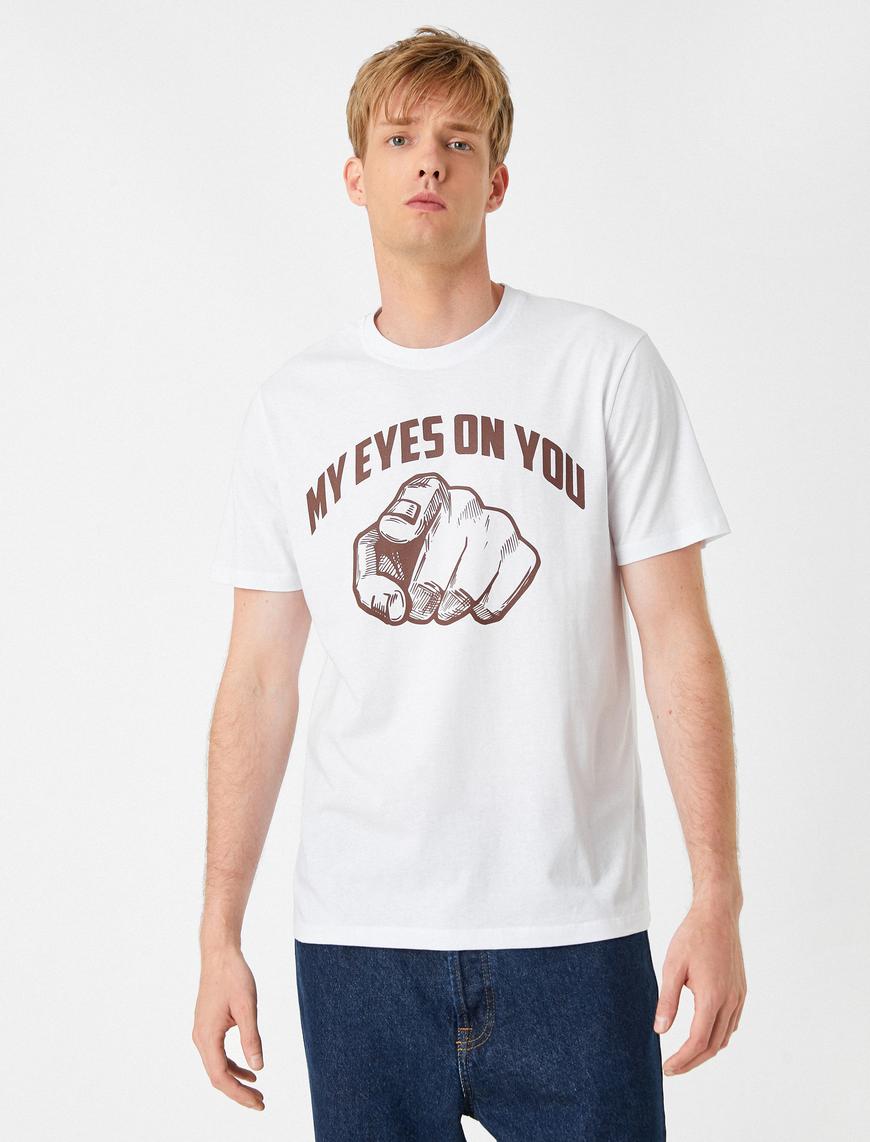   Slogan Baskılı Tişört Bisiklet Yaka