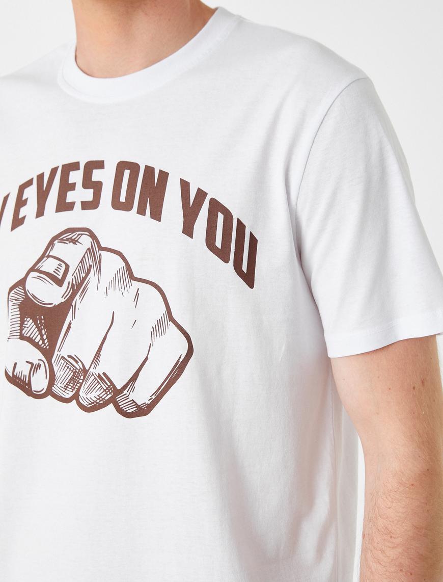   Slogan Baskılı Tişört Bisiklet Yaka